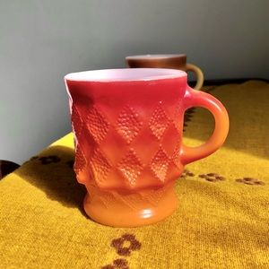 Vintage Anchor Hocking Fireking Kimberly Mug, Diamond Mug- Red/Orange